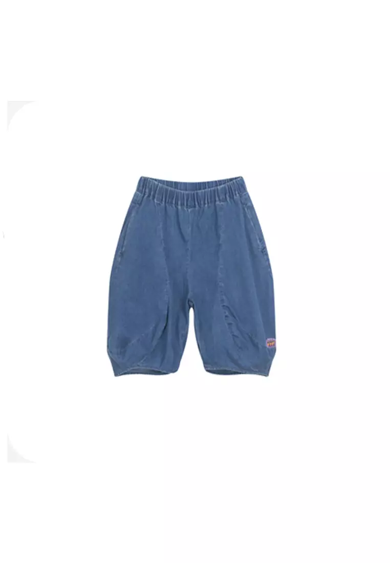 马拉丁儿童装女中大童牛仔中裤弧形分割宽松裤子