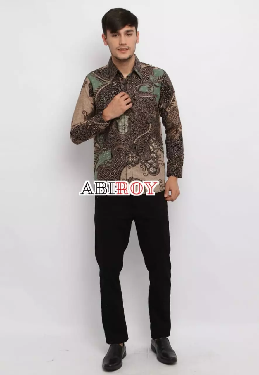 Kemeja Batik Pria Premium Slimfit Elegant Modern Lengan Panjang Trijata Ijo