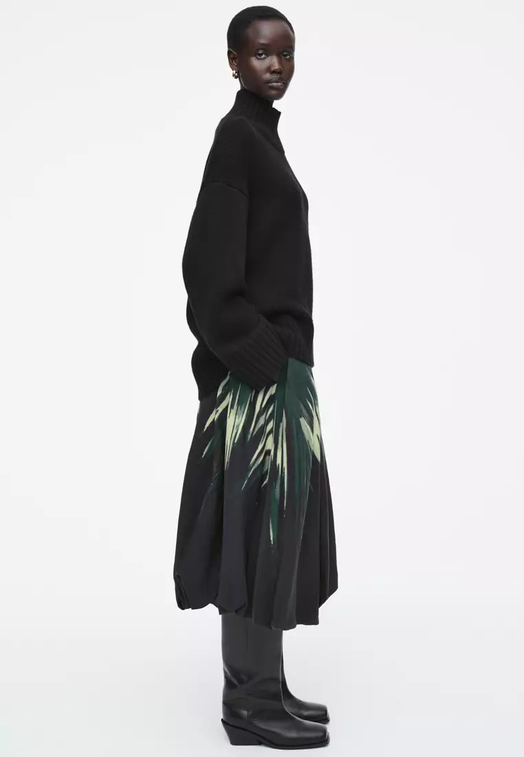 Printed Bubble-Hem Midi Skirt