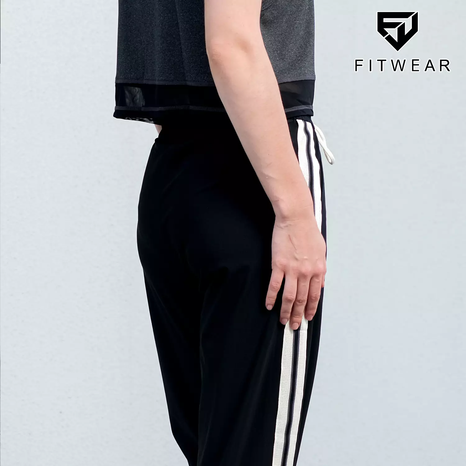 Fitwear Jogger Oversize Olahraga Wanita AMORA WIDE STRIPE - BLACK RIBBON