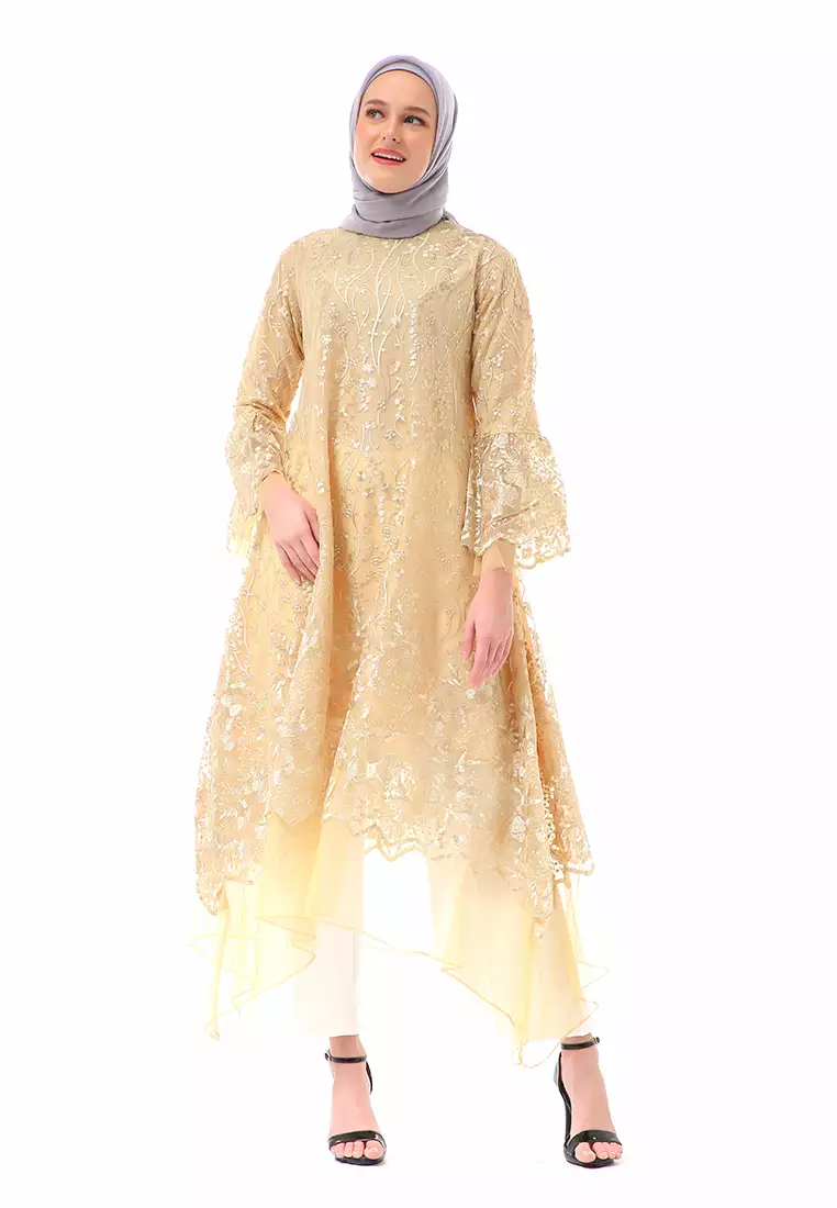 Aliyah Long Dress Motif Bunga High Quality Premium - Mustard