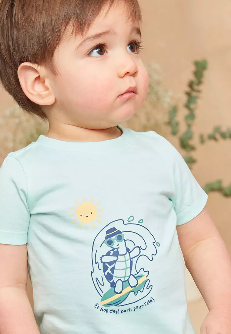 PALE TURQUOISE TURTLE PRINTED SHORT SLEEVE T-SHIRT