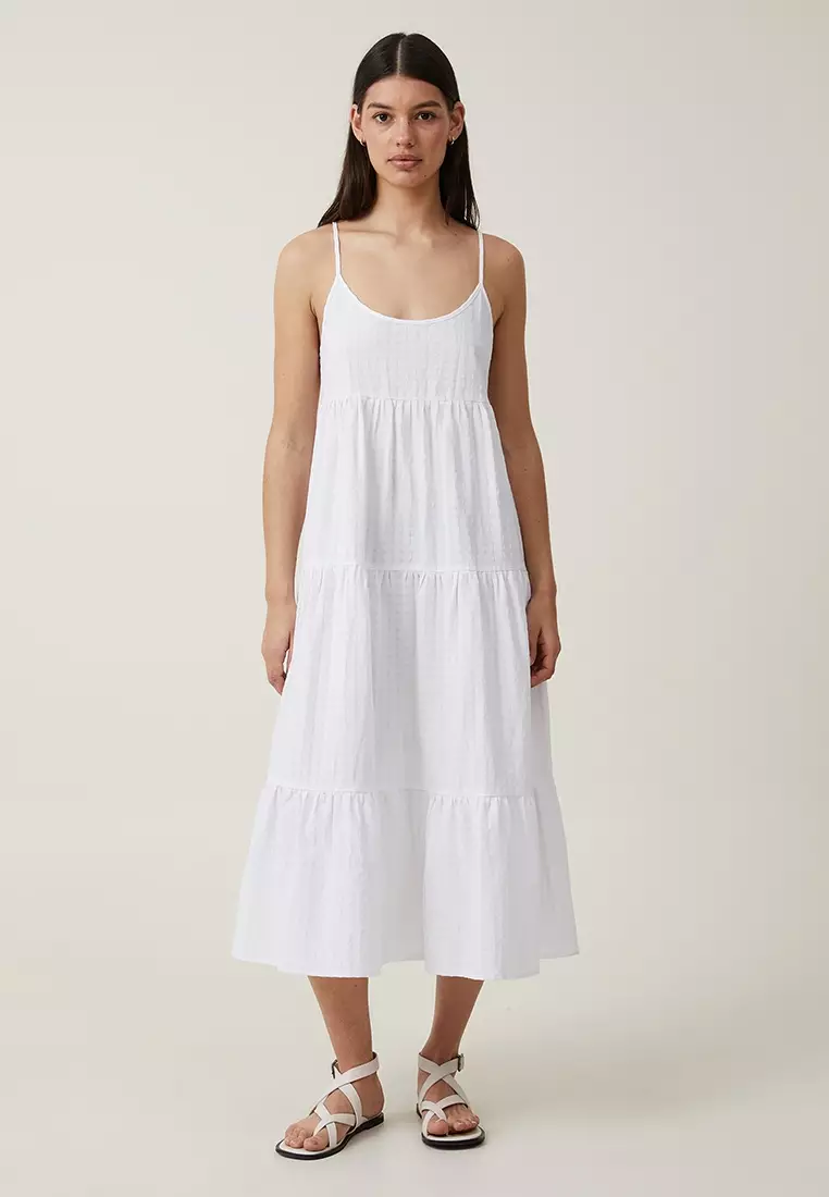 White tiered discount midi dress