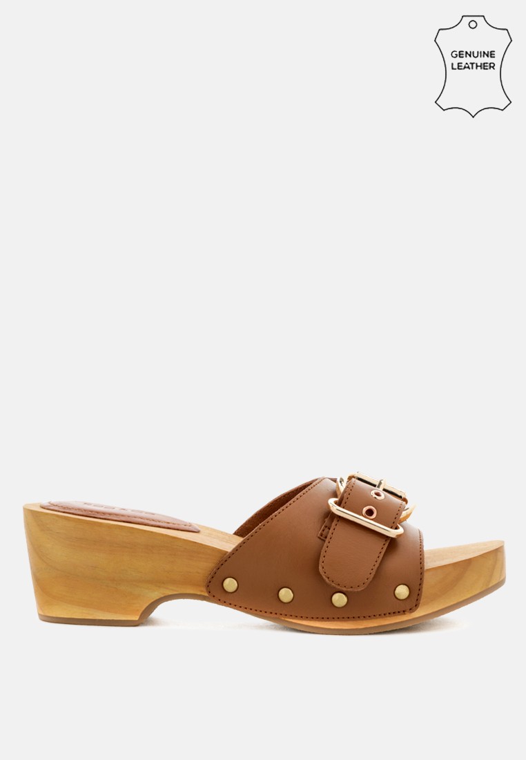 Studded Leather Wooden Clogs