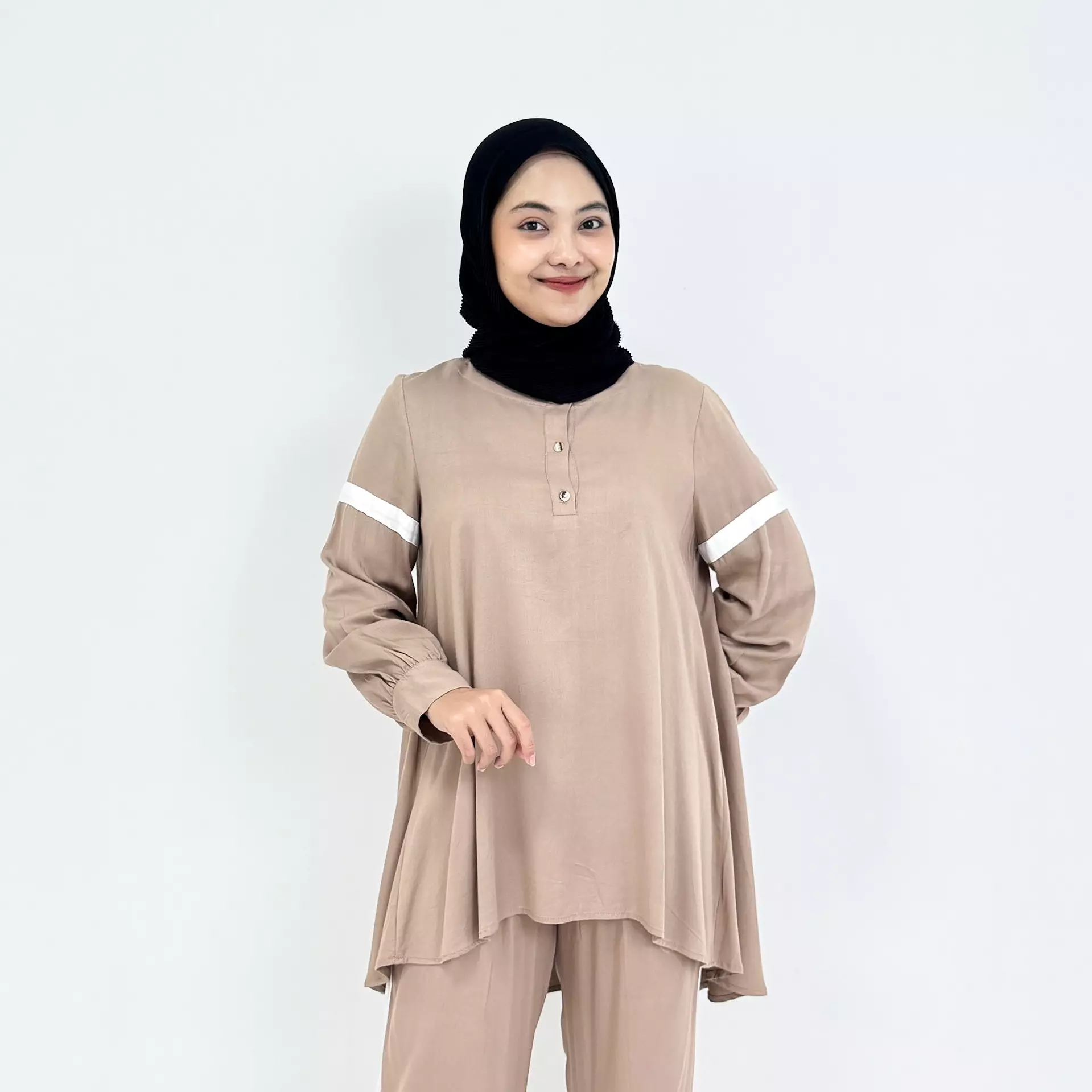 Piyama Cotton Ica [COKLAT] SIZE L-XL Baju Tidur Long Sleeve Long Pants Sleepwear
