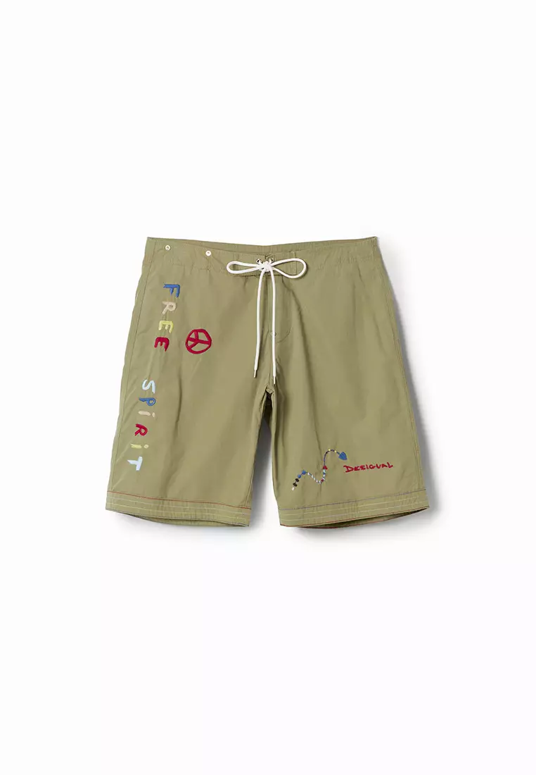 Desigual Man Embroidered cotton board shorts.