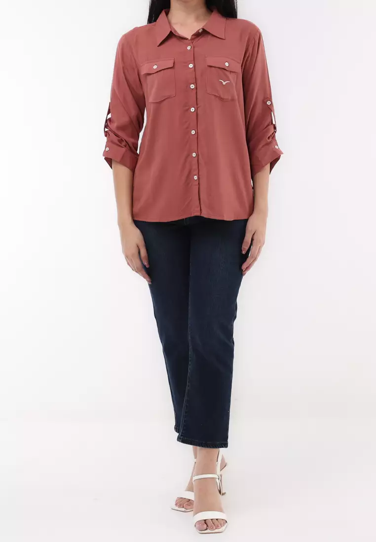 Woven Plain Soft Linen 3/4 Blouse