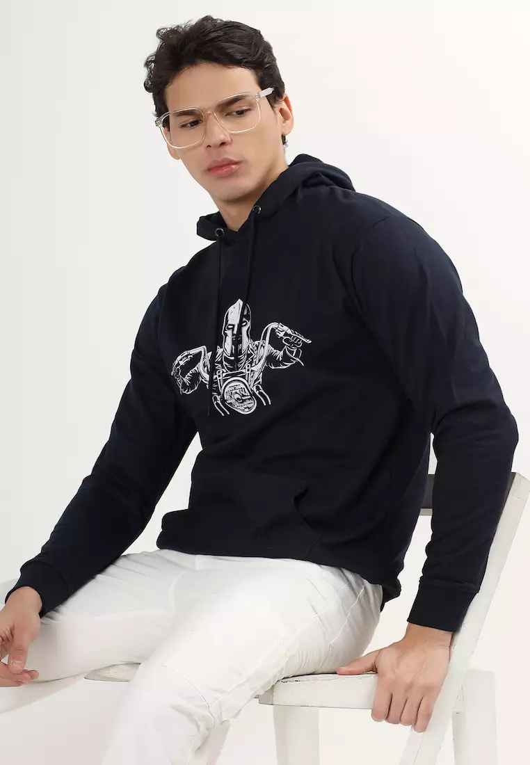 Mens Biker Print Rubber Print Cotton Relaxed Fit Hoodie, Blue,Training,Jogging,Premium look, Comfortable