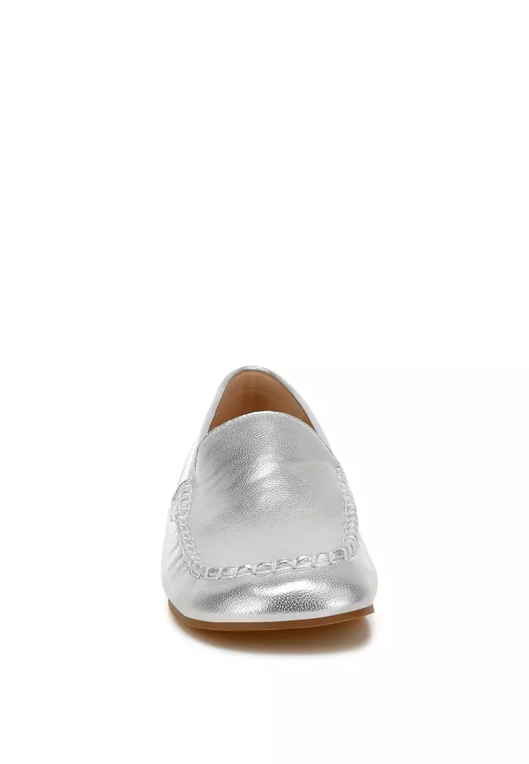 Metallic Pleather Loafers in Silver