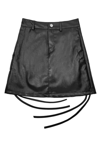DRUM black Faux Leather Drawstring Mini skirt- Black C7D05AA28A589DGS_1