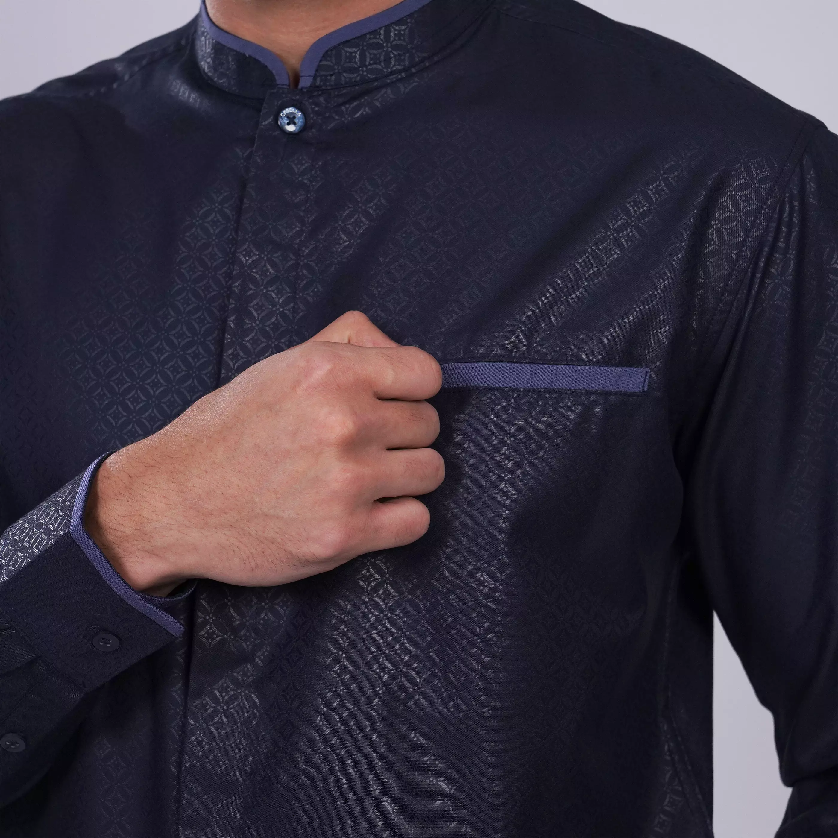 Casella Baju Koko Pria Lengan Panjang| Kemeja Koko Emboss Zayn Series 9010 Navy