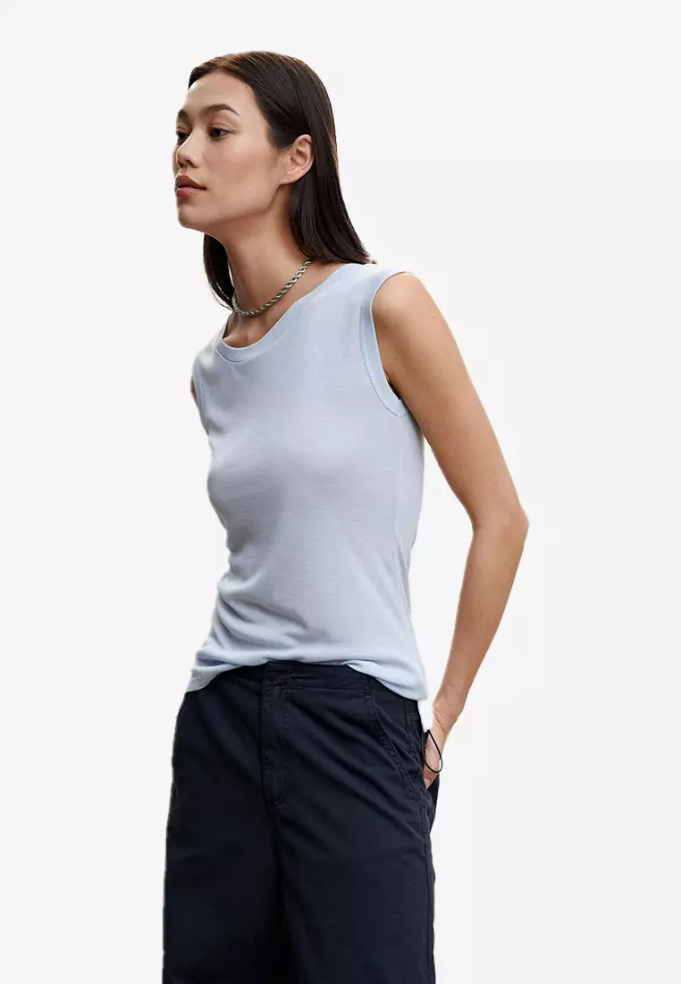 MANGO Women White Solid Sleeveless T-Shirt