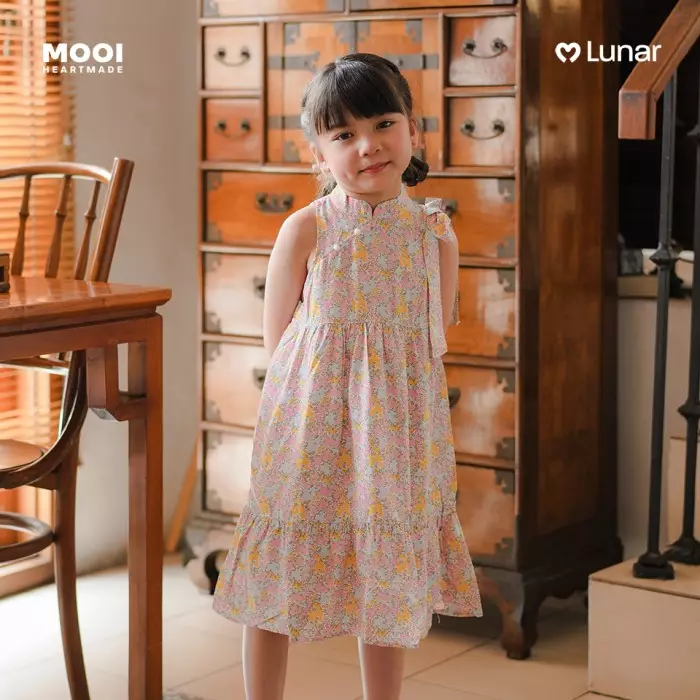 Mooi Dress Anak Perempuan Lunar Collection Peony Cheongsam Dress - Pink Fushia