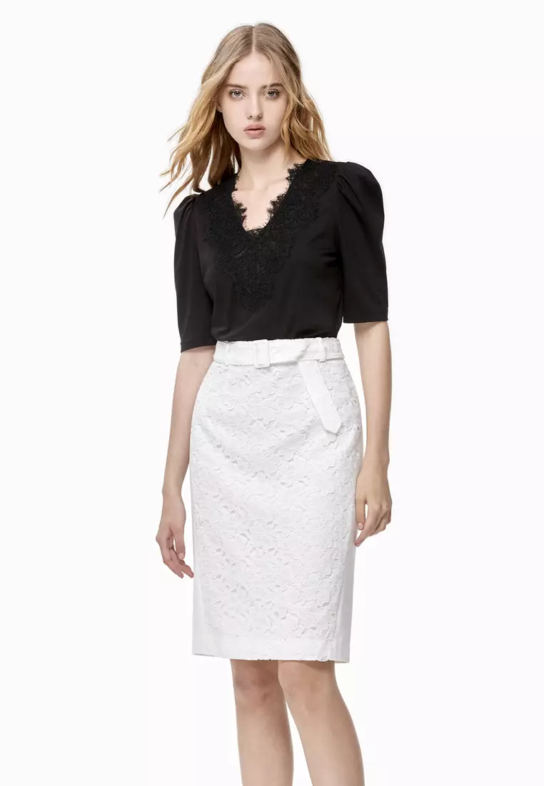 Front Cut Out Lace White Skirt