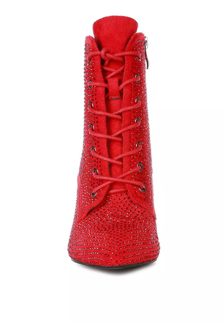 Sepatu bot berlian imitasi imitasi warna merah