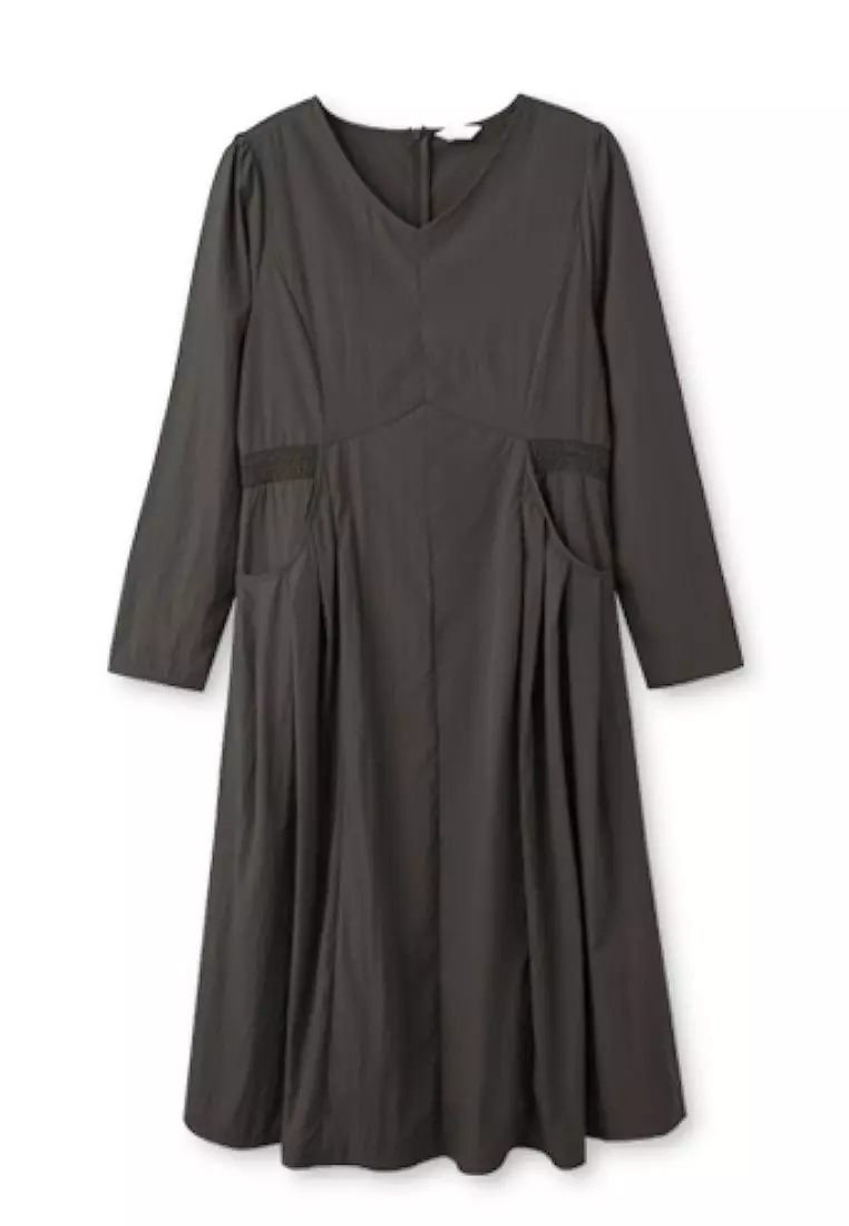V-Neck A-Line Midi Dress with Waist Tie and Pockets [DA10269]