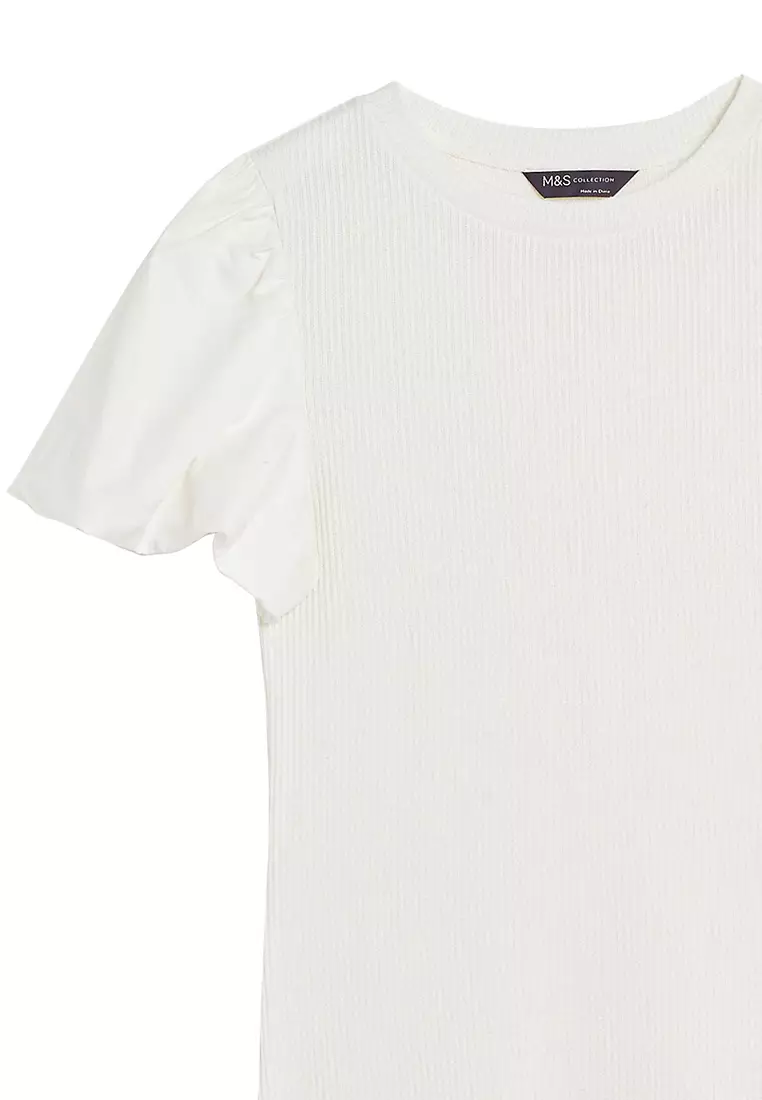 Jersey Ribbed Round Neck Regular Fit Top