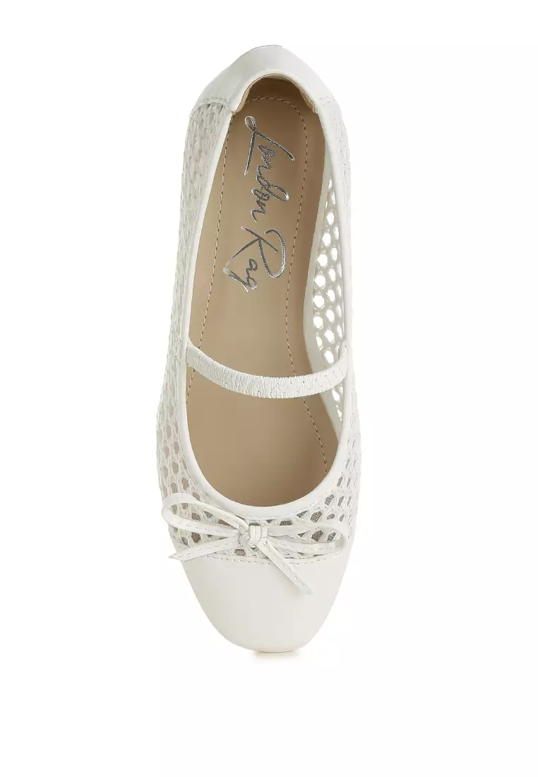 白色編織蝴蝶結細節芭蕾舞鞋