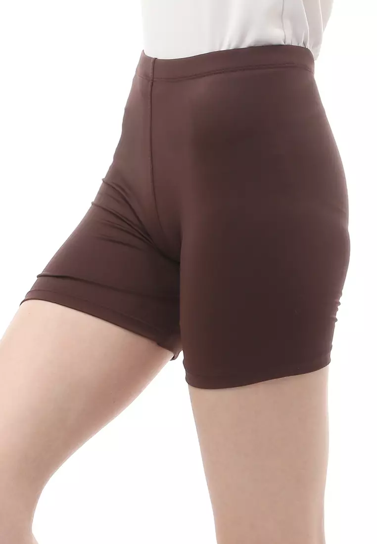 Hot Pants Motif Polos Design Simple Dalaman Wanita Relaxed Fit - Coklat