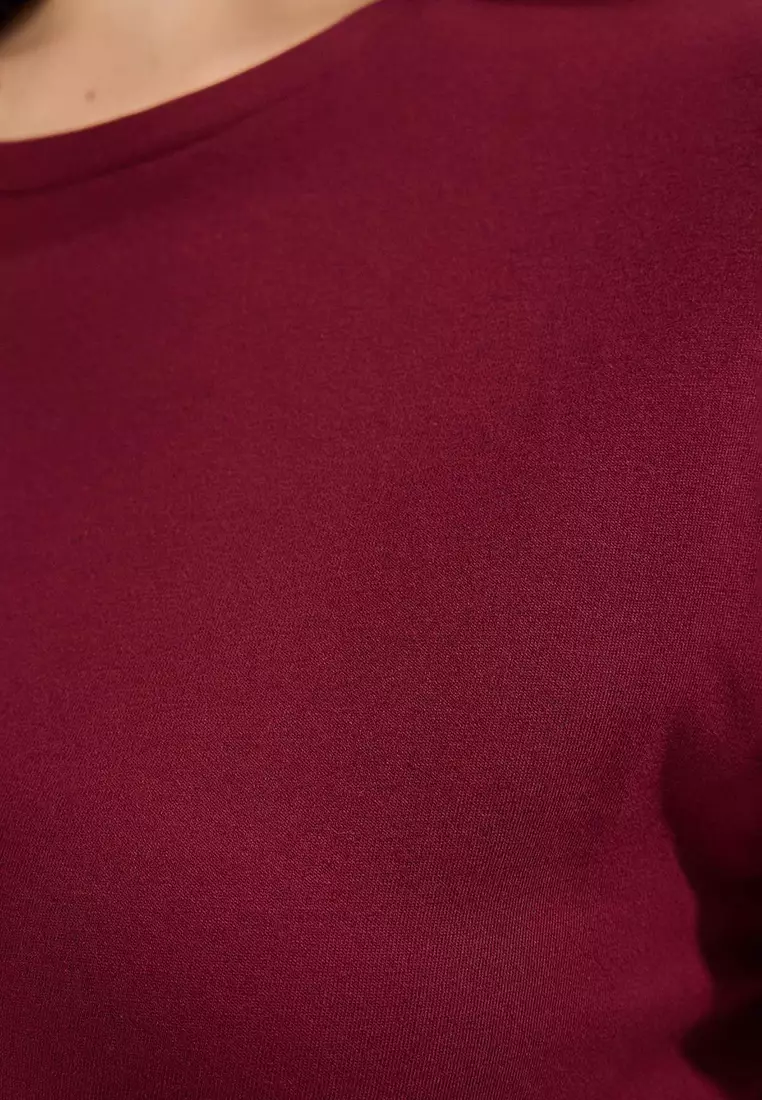 Claret Red Regular Fit Basic Crew Neck 100% Cotton Knitted Plus Size T-Shirt Tbbss22Ts0733