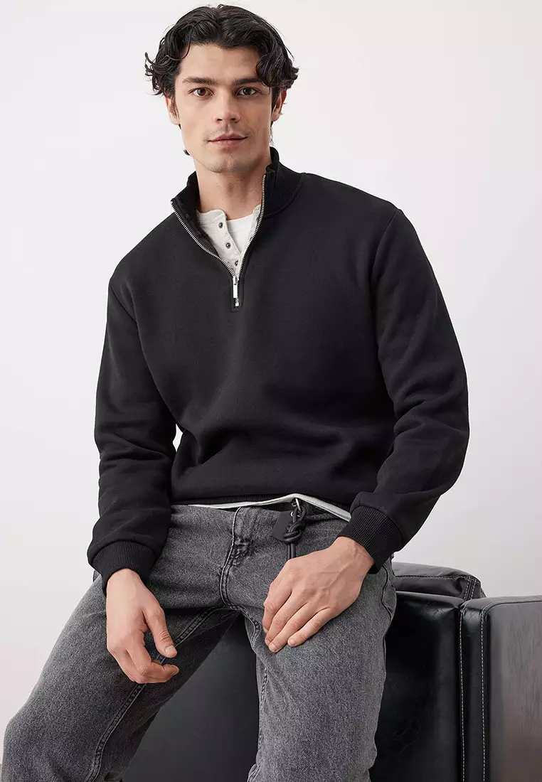 Regular Cut Stand Collar Thick Polar Fleece Sweatshirt