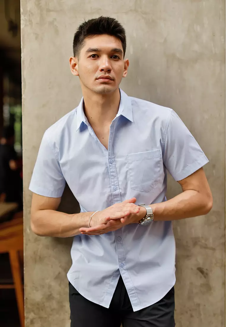 Oxcon Short Sleeve Business Shirt soft cotton Light Blue