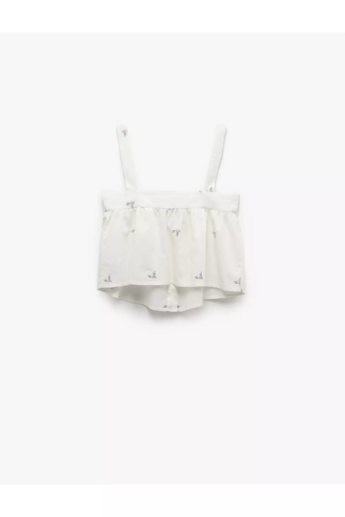 Cotton-Linen Blend Strappy Floral Embroidered Crop Pajama Top