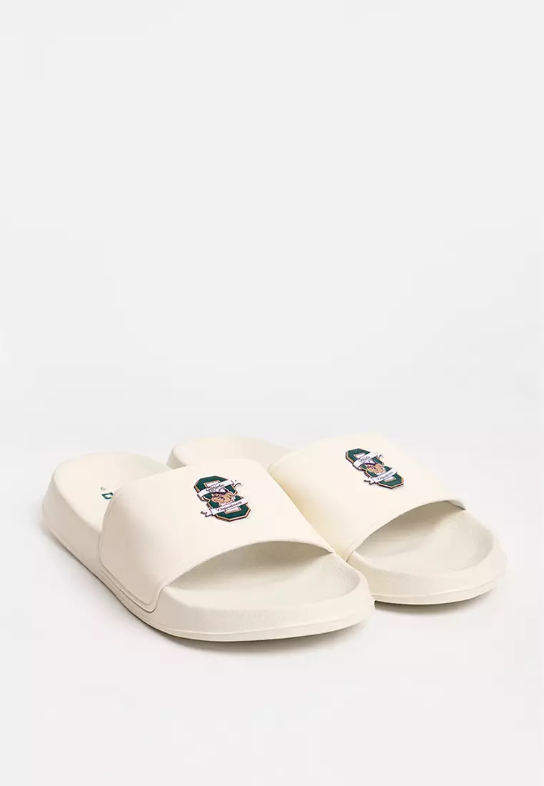 Men's PU One Band Slides with Printed Patch