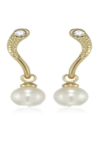 estele gold Estele Gold Plated Curve Pearl Drop Earrings with Crystals for Women 78F6EAC120EFF1GS_1