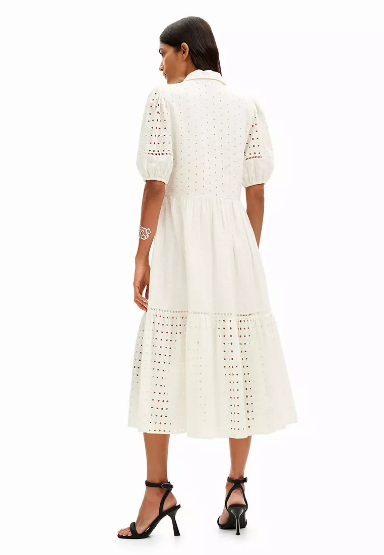 Desigual Woman Embroidered midi shirt dress.