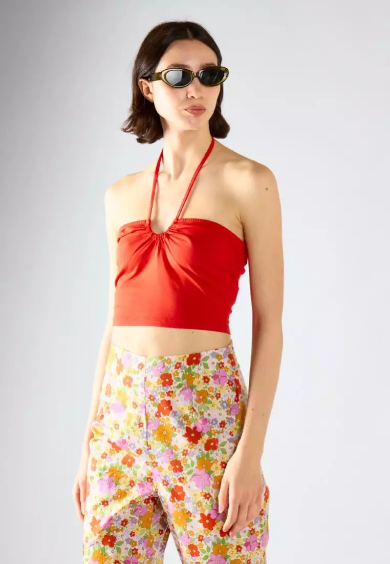 Tie Neck Halter Crop-Top