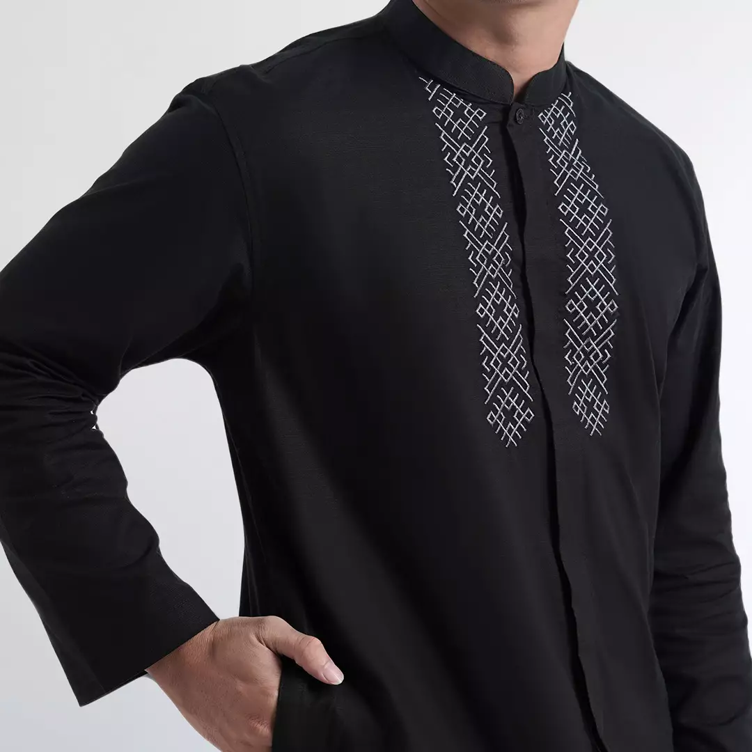 Platini Kemeja Koko Pria Lengan Panjang Katun Black 061025