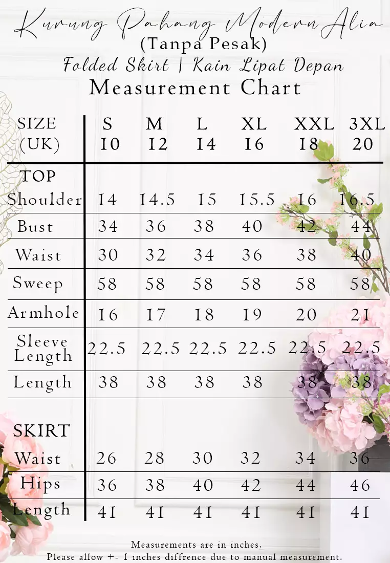 Golden Leaves Floral Baju Kurung Pahang Kain Lipat Depan
