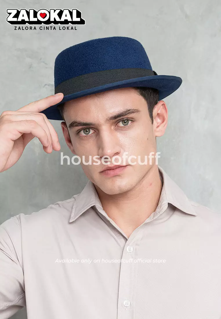 Topi Pork Pie Hat Fedora Biru