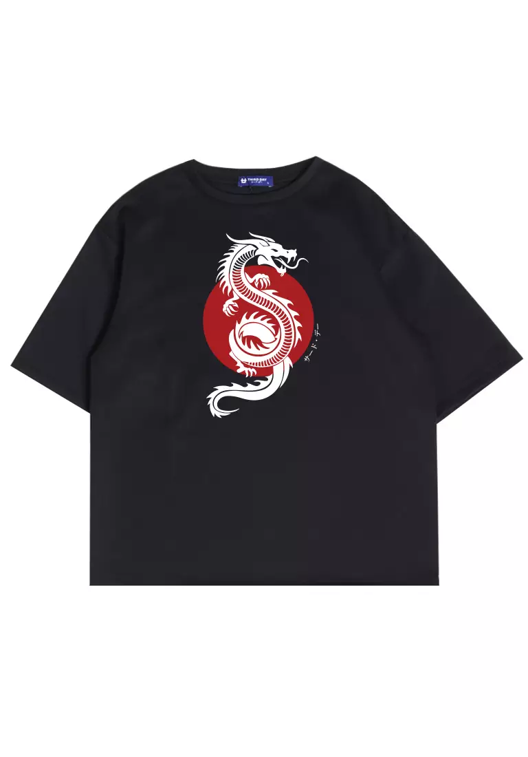 MTM89 kaos oversize tebal scuba dragon putih jepang naga hitam