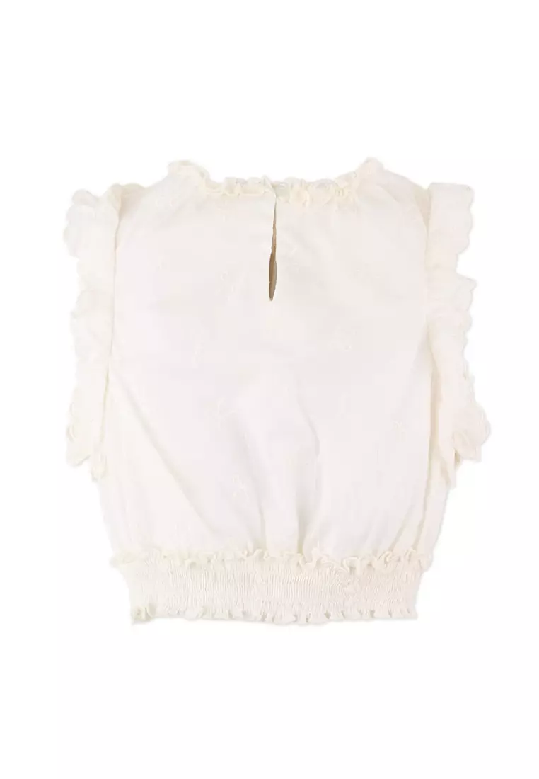 Carmela All-Over Bow Embroidered Top with Ruffles