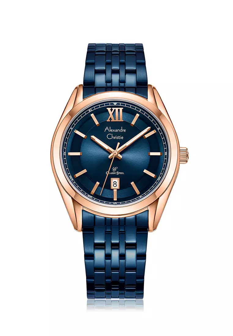 Alexandre Christie Jam Tangan Pria - Blue Rosegold - Stainless Steel - 8690 MDBURBU