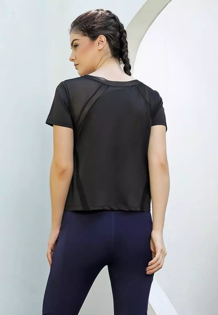 Fitwear - Kaos Olahraga Wanita REI SHOULDER MESH SLIMFIT DRYFIT - BLACK