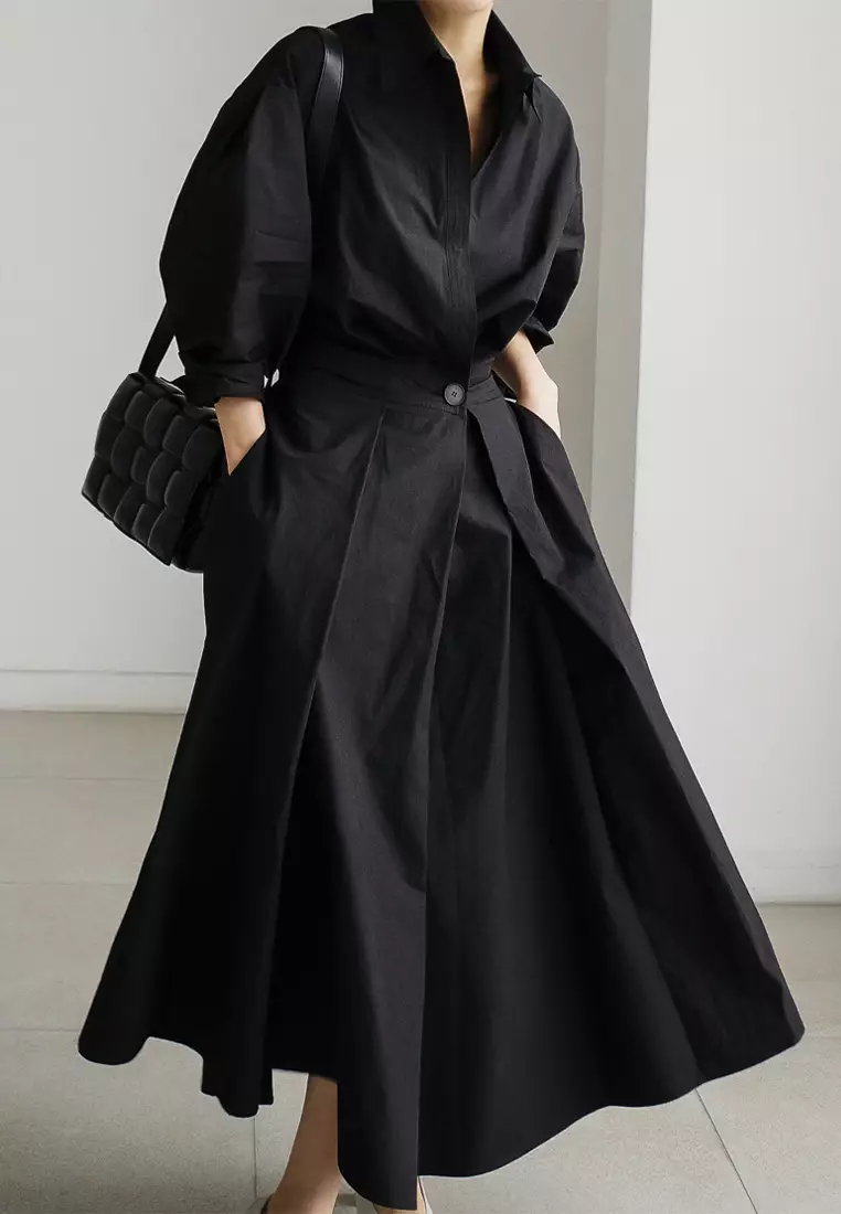Simple and elegant solid color shirt dress CA101955BK
