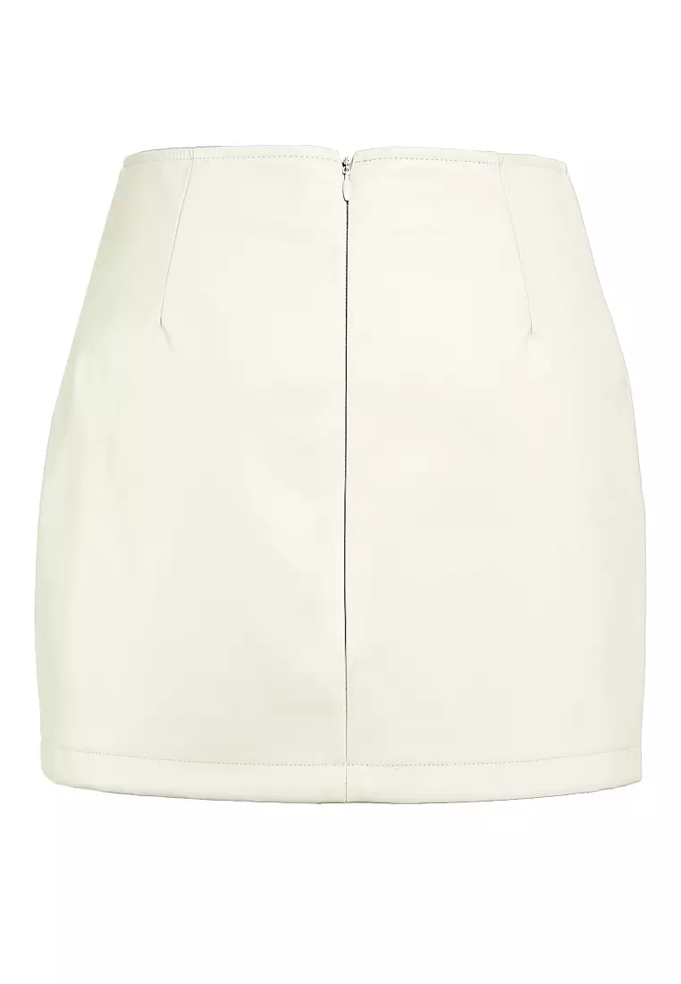 Cream Faux Leather Mini Skirt