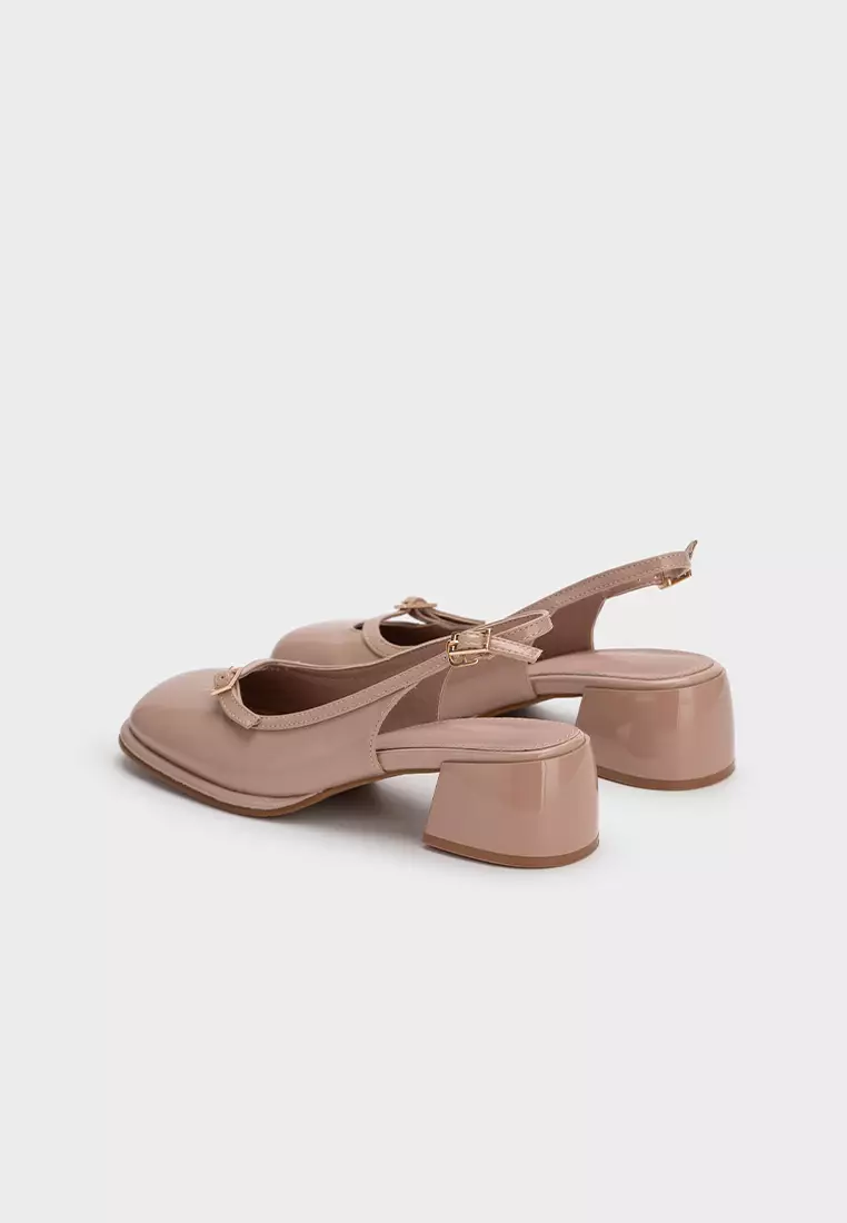 STEP-WIDE SQUARE TOE SLINGBACK CHUNKY HEEL