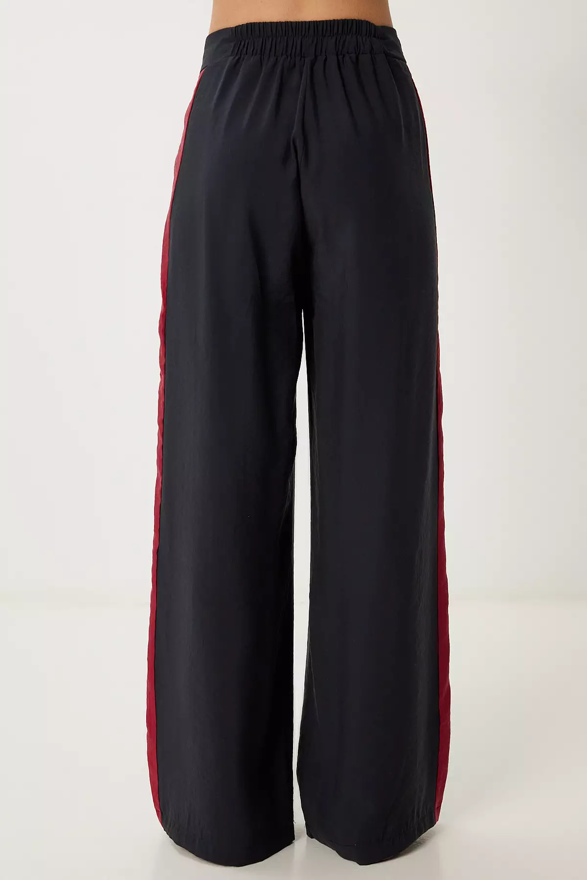 Women's Black Striped Modal Palazzo Trousers Ns00445