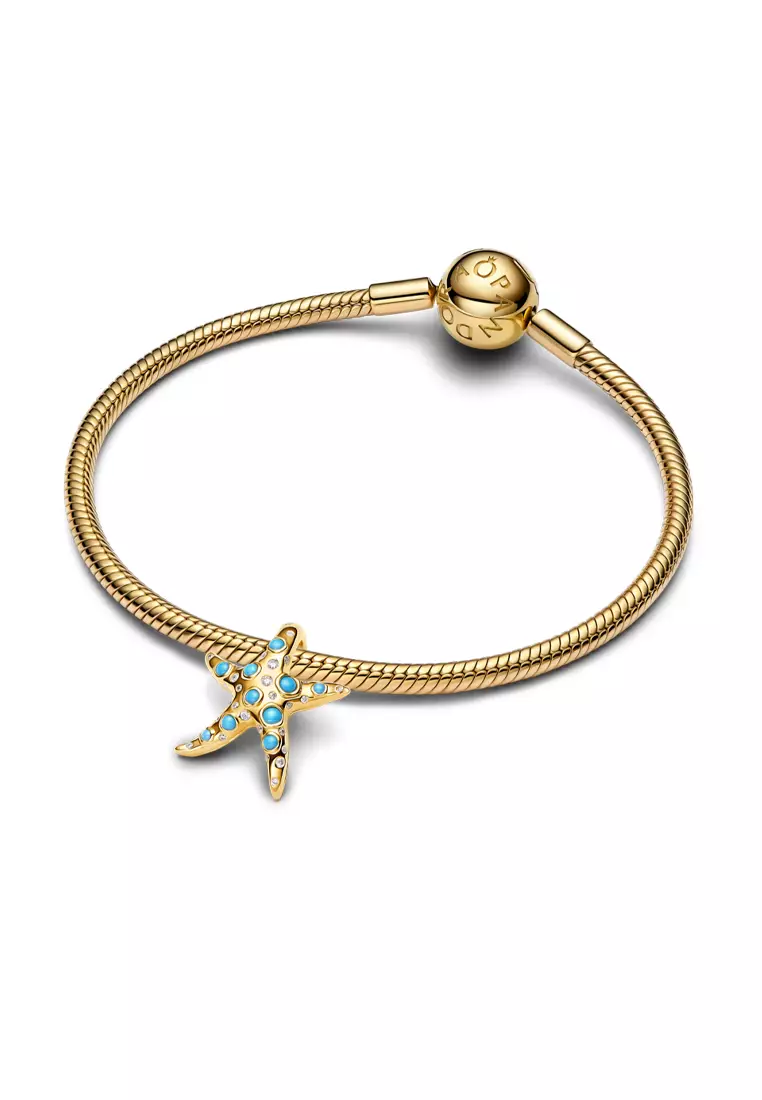 Pandora 14K Gold Plated Sparkling Blue Starfish Dangle Charm