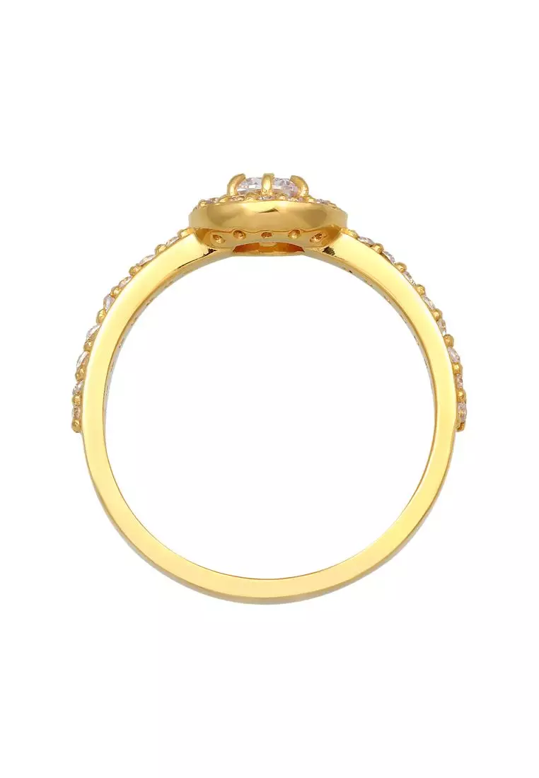 Cincin Perhiasan Perak 925 Wanita Engagement Classic Zirconia Crystals Gold Plated