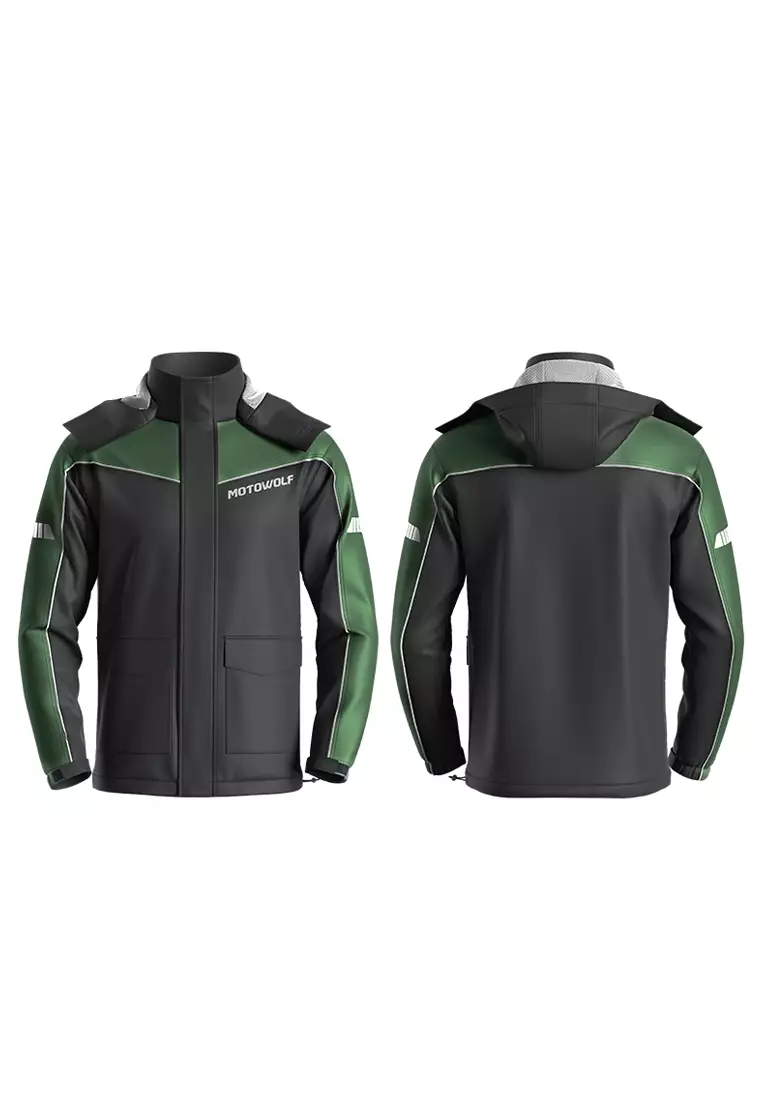Motowolf MDL0403B 100D Satin Raincoat Jacket And Pants - Black / Dark Green