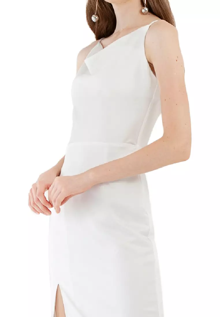 Drapery Slit Dress in White