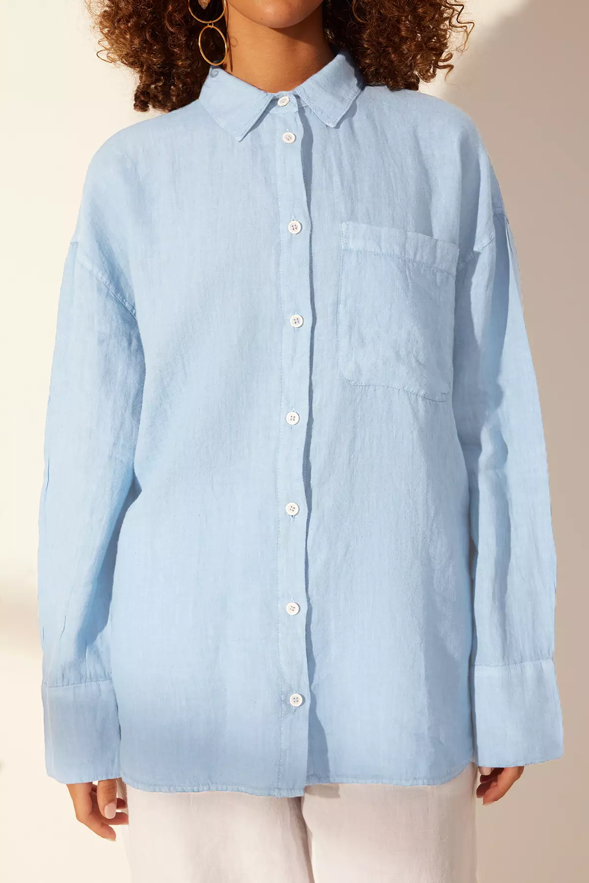 Blue 1% Linen Pocket Detailed Oversized Shirt Twoss26Go39