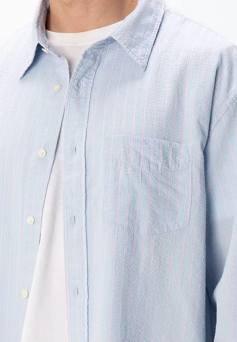 Relaxed Fit Pinstriped Seersucker Shirt