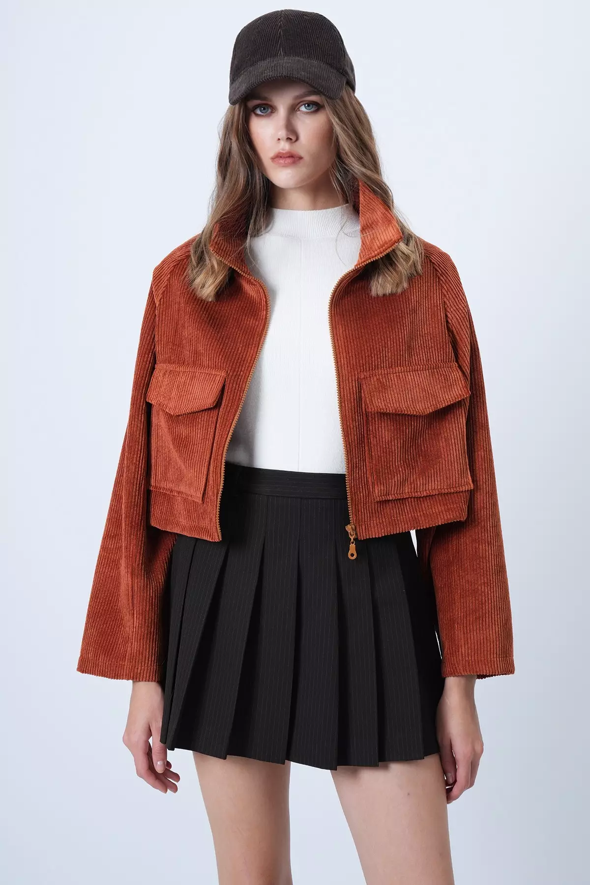 Tile Double Pocket Raglan Sleeve Velvet Jacket Alc-X14604