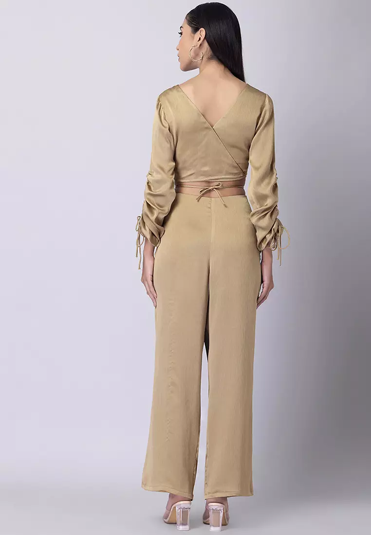 Gold Midriff Flossing Top and High Waist Pants Co-ord Set